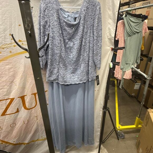 ALEX EVENINGS WOMAN Womens Light Blue Stretch Sequined Zippered Chiffon Overlay - Picture 2 of 4